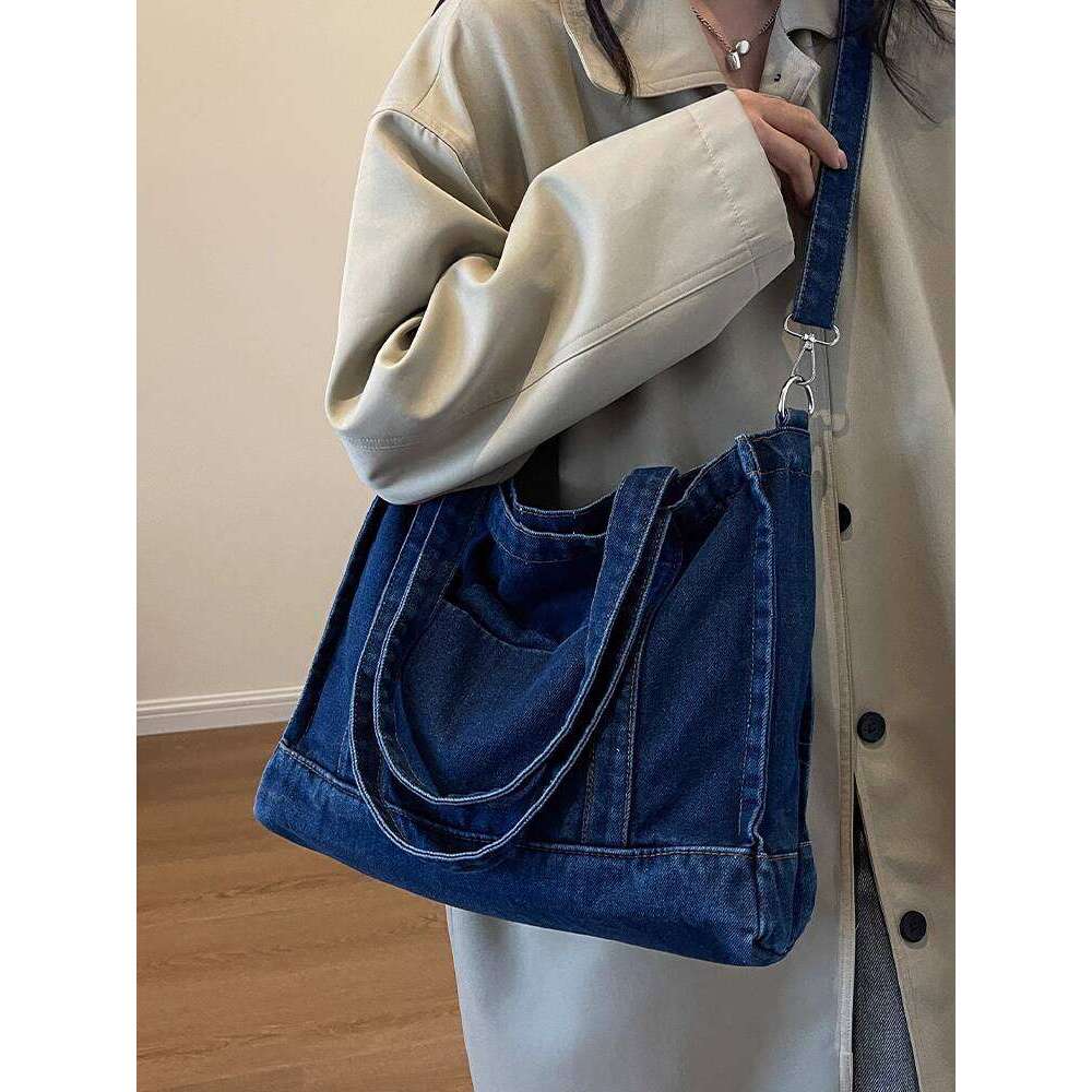 Korean Style Fashion Commuter Handbag Large Capacity for NEW free shipping Women New Denim Tote 2025 High-End Feel Shoulder Bag