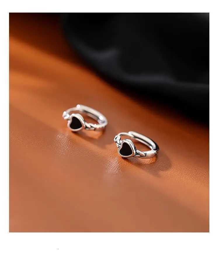 925 Sterling Silver Black Heart Hoop Earrings Simple Temperament Inlaid for Women Wedding Jewelry Accessories XJ250814