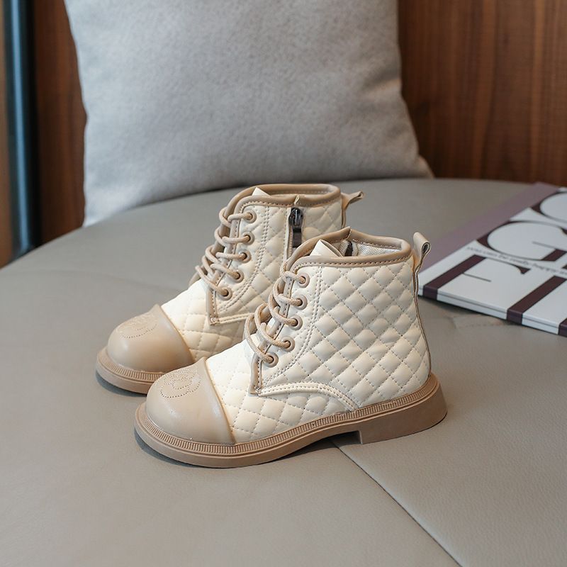 Girls Boots Kids Fashion Rubber Boots Toddler Elegant Plaid Girl Fall Winter Side Zip Boots for Children Princess PU Leather Shoe Sizes US9C-US4Y 0003