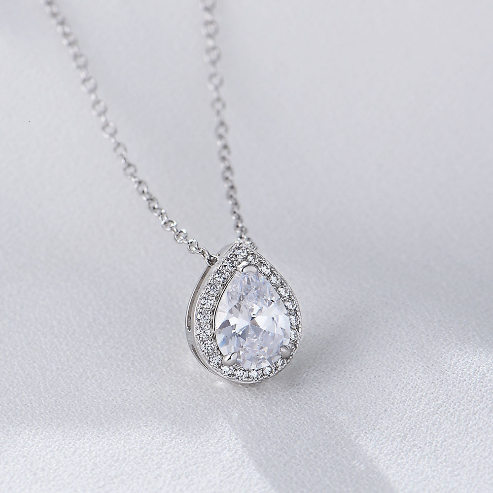 Water Drop Shape Zircon Sterling Sier Female Ins casual fashion Full Dia Light High Sense Clavicle Chain Necklace