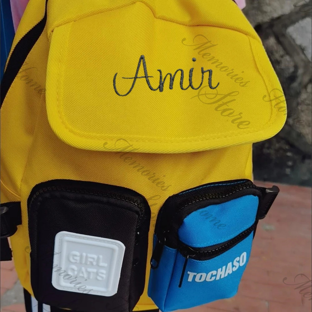 Boys Girls Colored Schoolbag Childrens Backpack Custom Name Childrens Double Pocket Large Capacity Outdoor Travel Bag 250813