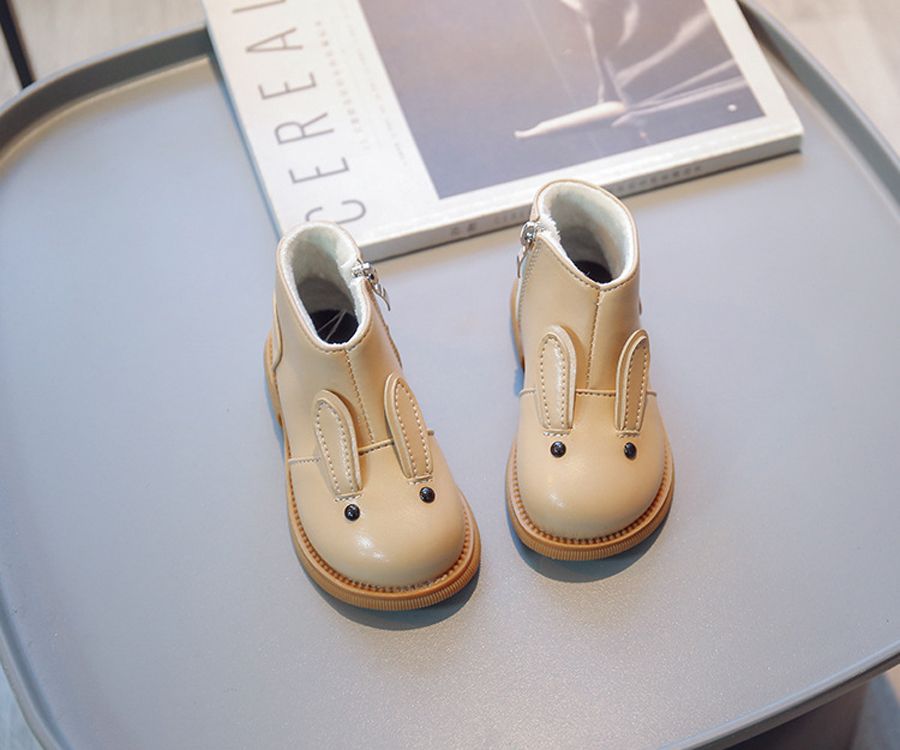 Cartoon Rabbit Baby Ankle Boots for Girls England Style Children Cute Bunny Winter Short Boots Low Kidsnest Heel Kids Girl Leather Shoes Sizes US 5C-1