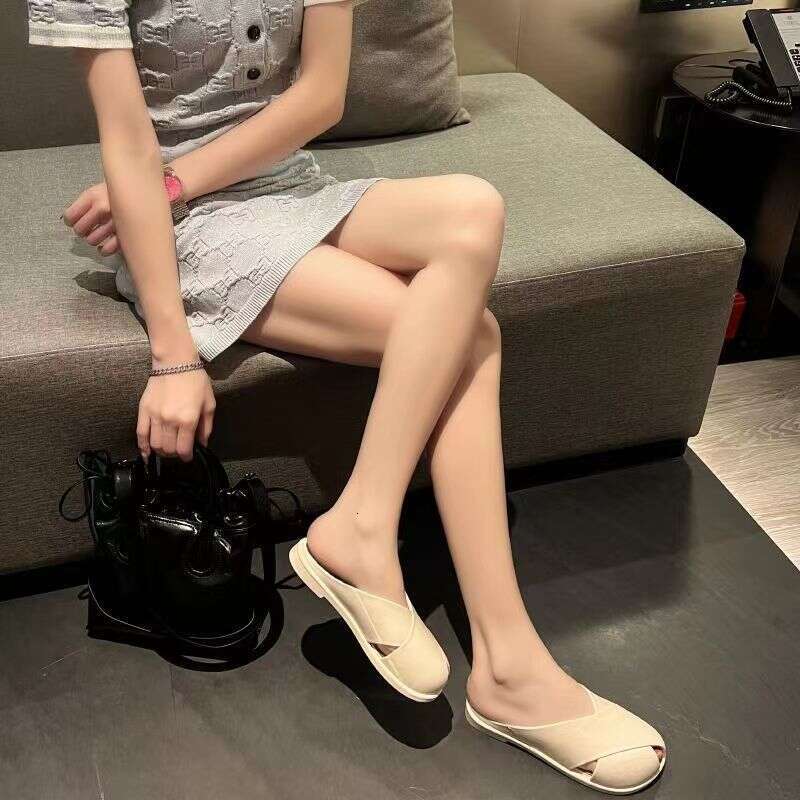 2024 Summer New Peep Internet Celebrity Closed Toe Half Slippers Outdoor Comfortable Lazy Soft Sole Sandals for Women