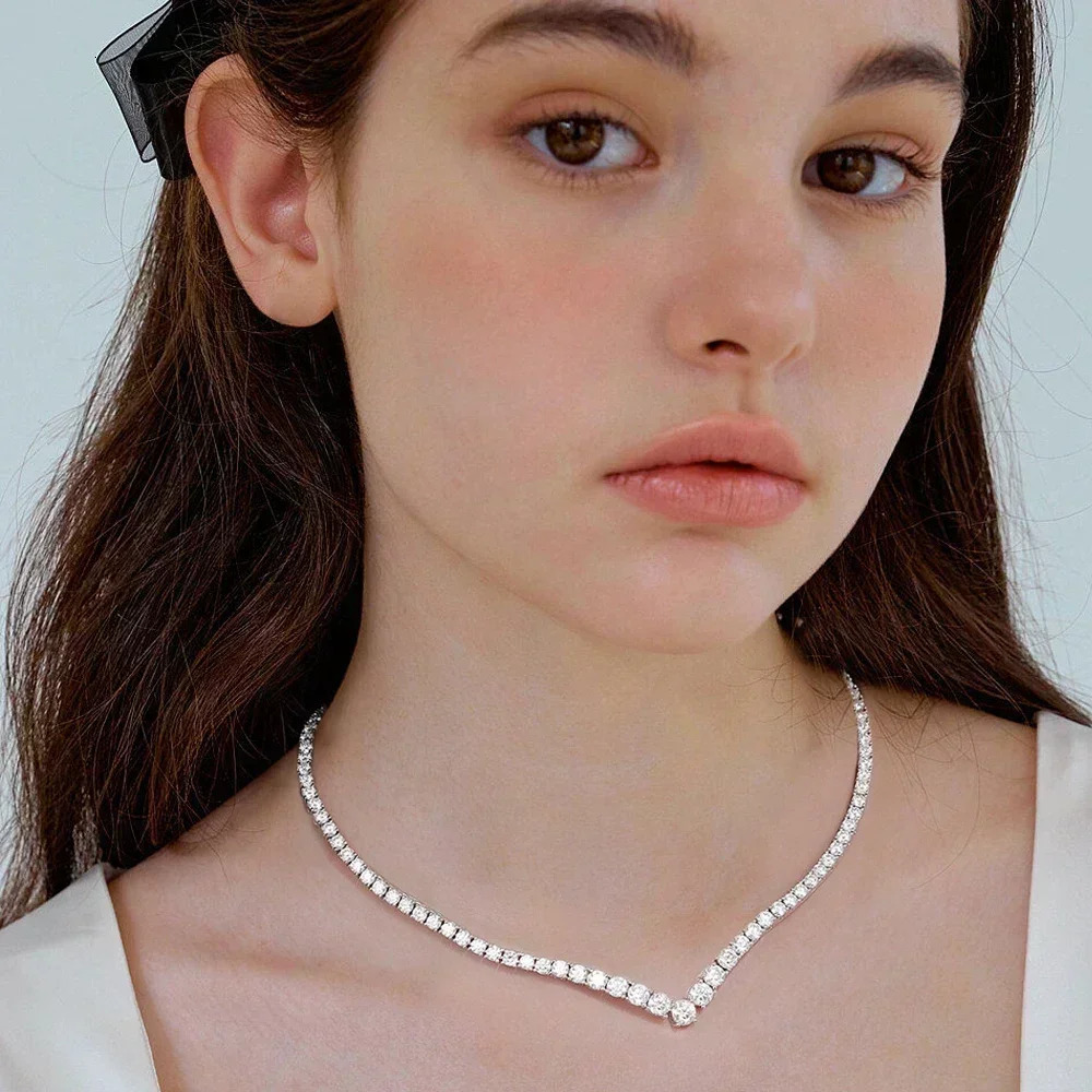 FEOBUR Vshaped Full Tennis Necklace for Women Wedding Party Jewelry with GRA 925 Sterling Silver Neck Chain Choker 250811