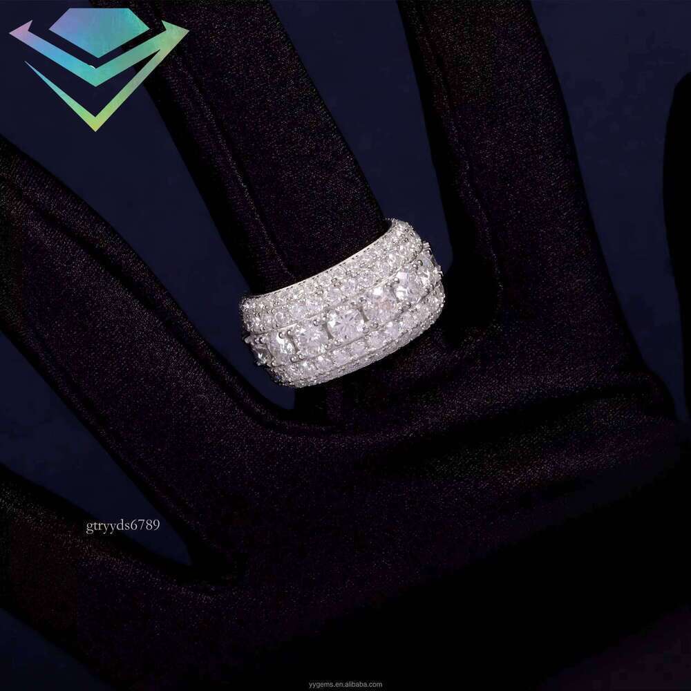 Iced Out Cuban Gold Plated S Sier Cross VVS Moissanite Dia Mens Ring for Rapper Jewelry