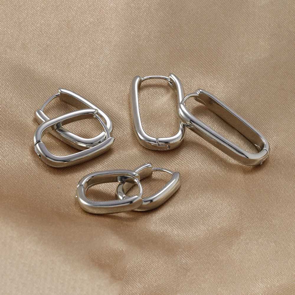 Luxury Stainless Steel Square Circle Hoop Earrings for Women 2023 Trend Elegant Wedding Jewelry Couple Gift Womens Earrings XJ250814