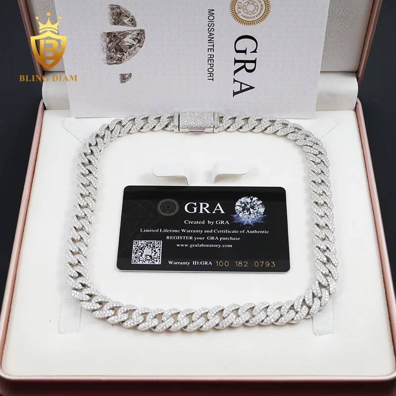 Hip Hop Style Pass Diamond Tester 13mm Vvs Moissanite Cuban Necklace Iced Out 925 Silver Cuban Link Chain for Men Women