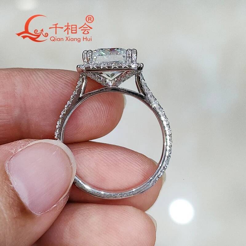 S925 Silver 8x8mm 3ct Square D VVS White Moissanite Ring - Unisex Luxury Style Gift for Dating