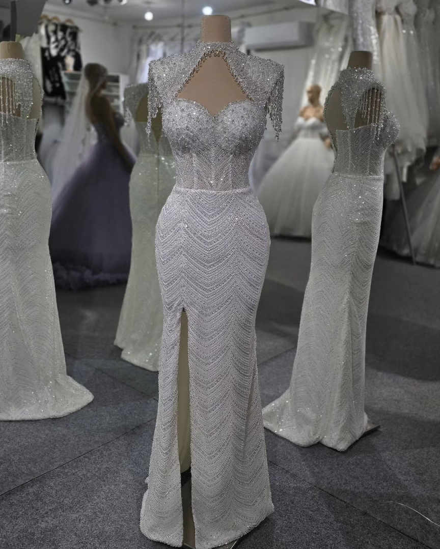 Designer Mermaid Wedding Dress Sweetheart Neck Sleeveless Wrap Bridal Gowns Sequins Crystal Split Side Floor Length Dresses Custom Made vestidos de no