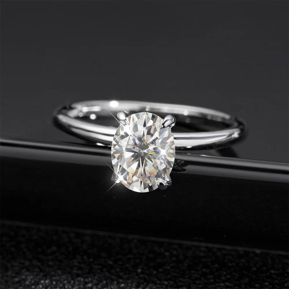 KNOBSPIN D VVS1 Oval Moissanite Rings 4 Prong Setting Classic Trendy Women Engagement Wedding Band GRA Certified 925 Sliver Ring