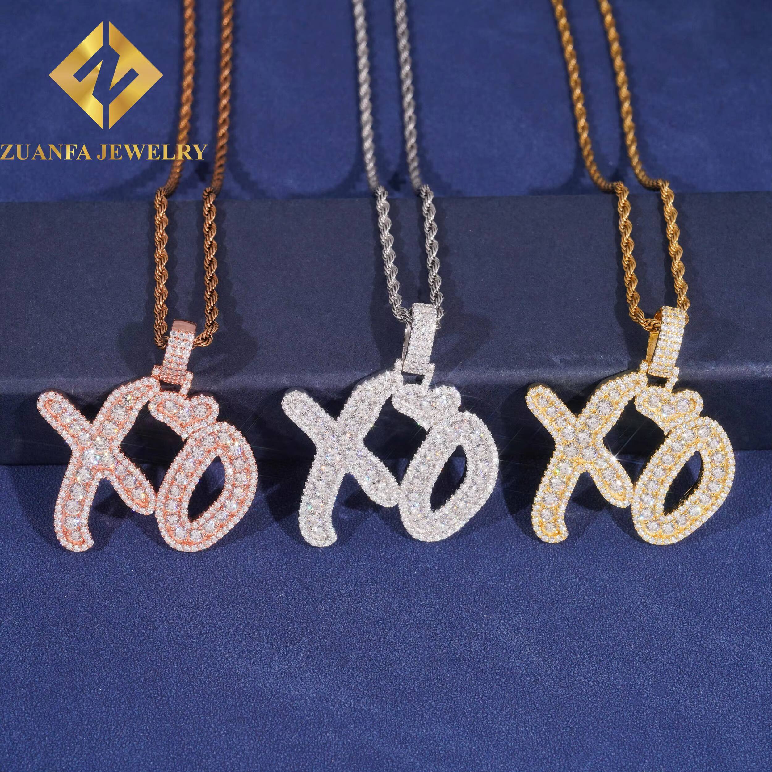 Custom Iced Out Hip Hop Moissanite Jewelry Pendant Lerter XO VVS Moissanite 925 Sterling Silver Hip Hop Pendant