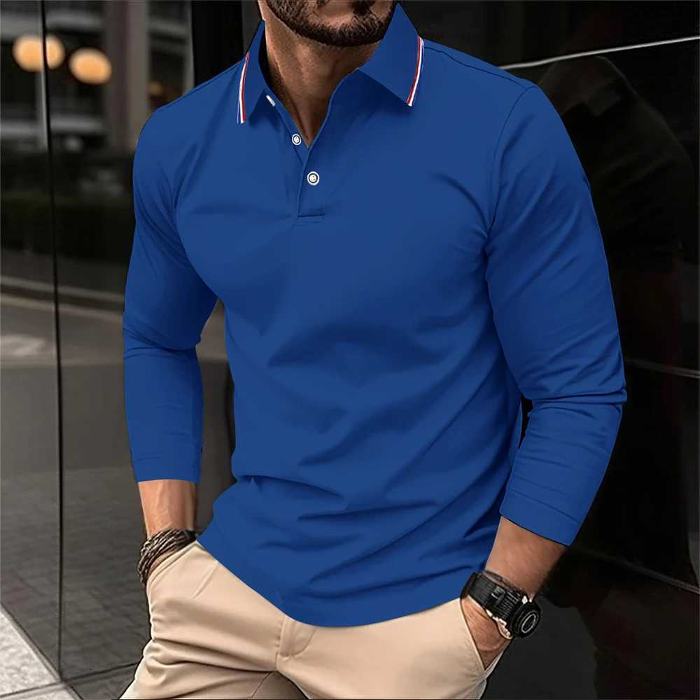 2025 Mens Summer Long Sleeve Lapel Polo Casual Breathable Comfortable Polo Shirt Solid High Quality Mens T-Shirt Dropshipping XJ250804