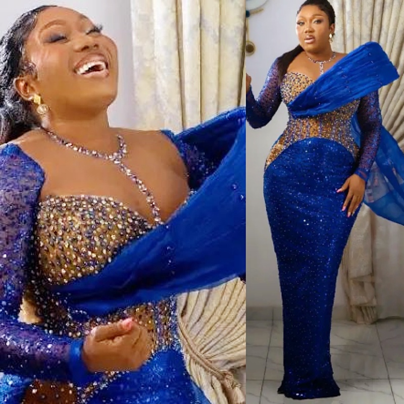 Sheath Royal Blue Prom Dresses 2025 Beaded Crystals Illusion Evening Formal Party Second Birthday Engagement Gowns Plus Size Dress For Special Occasio