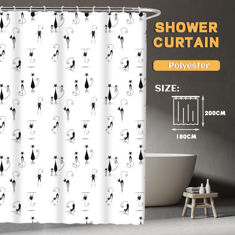 YL-36981 Manufacturer Spot Digital Printed Fabric Shower Curtain Waterproof Thickened Bathroom Partition Curtain with Hook
