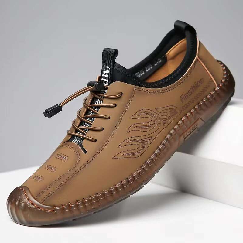 Soft Breathable Men's 2025 New Korean Fashion Casual Hand-sewn Driving Shoes with Rubber Sole