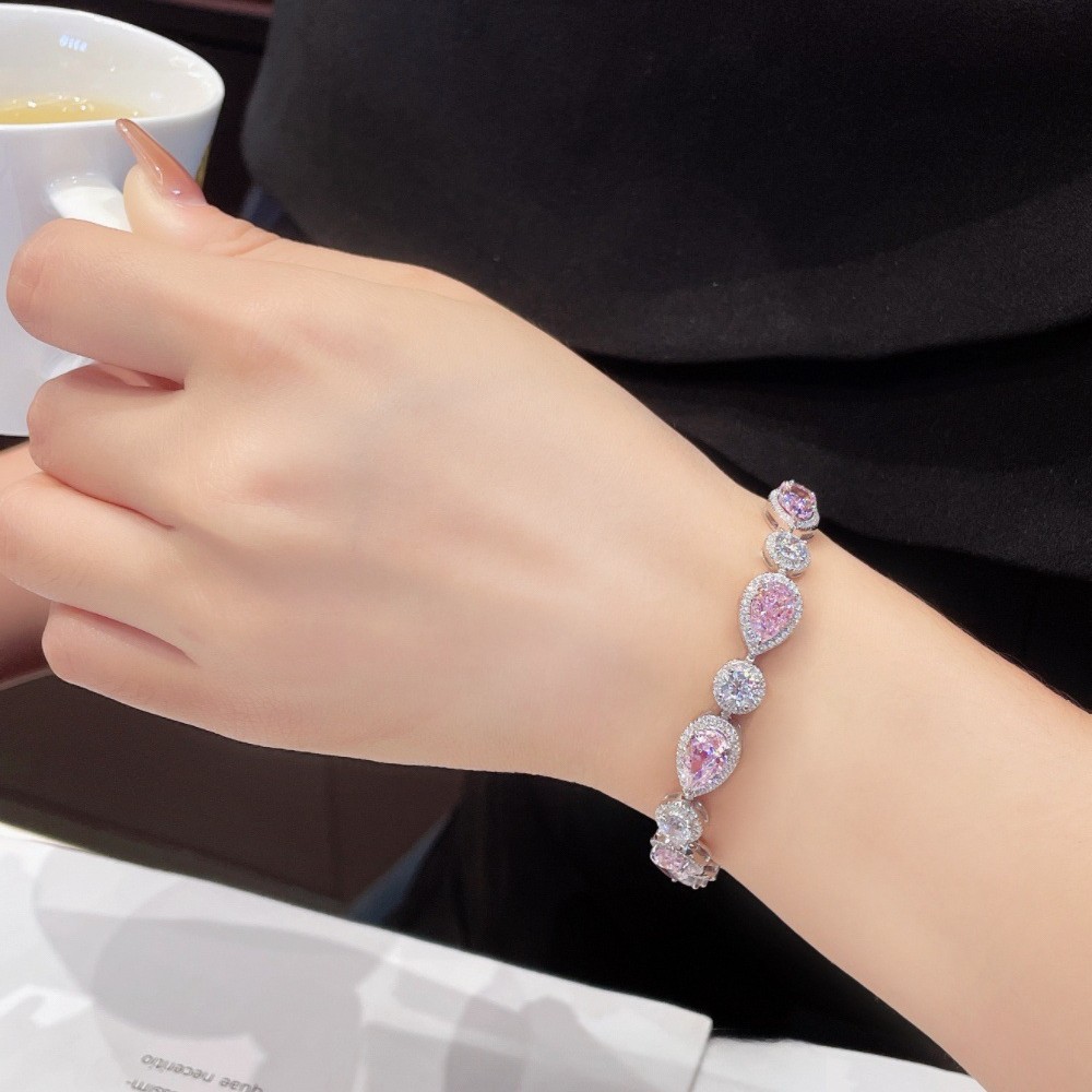 2025 Choucong Classical Jewelry Wedding Bracelets Luxury 18K White Gold Fill Pink Pear Cut 5A Cubic Zircon CZ Diamond Elegant Party Women Bangle For L