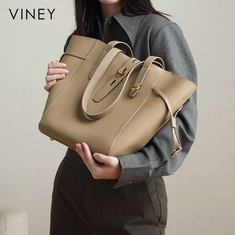 VINEY 2025 Spring And Summer Trendy Genuine Leather Hand-Held Shoulder Large Capacity Fashion Tote Women's Bag