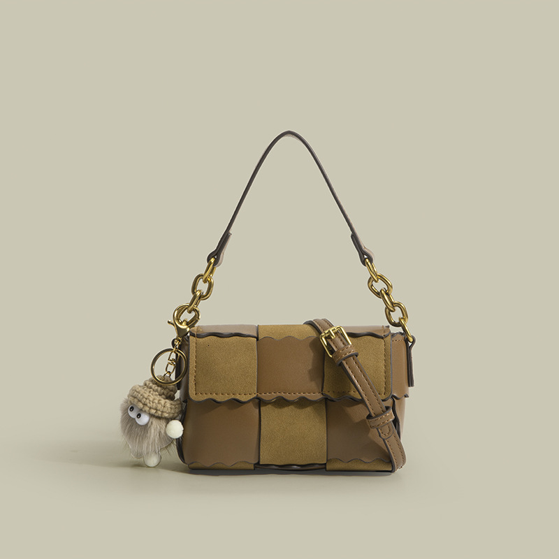 New Color-Block Biscuit Small Square with Pendant Versatile Handbag Crossbody Cute Woven Bag for Women