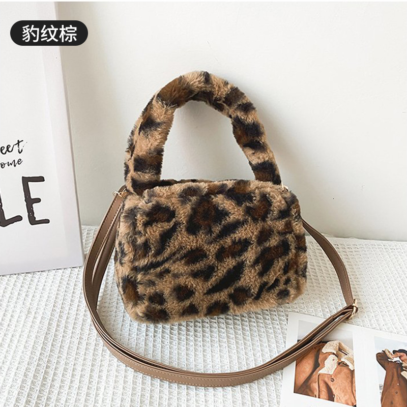New Plush High-end Pink Leopard Print Furry Handbag for Women Cute Fashion Handheld Crossbody Bag