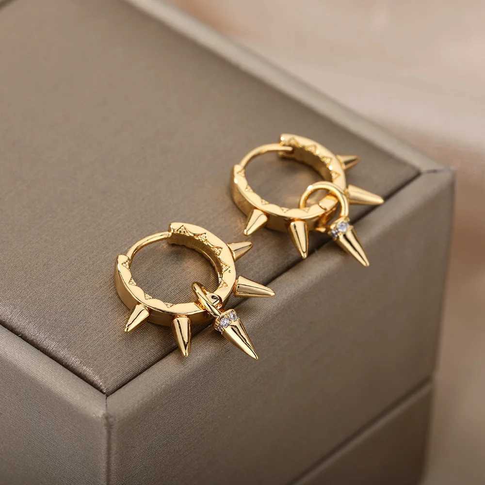 Punk Spike Rivet Hoop Earrings For Women Stainless Steel Huggie Earrings Ear Cuff Piercing Earring Gothic Jewelry Accessories XJ250814
