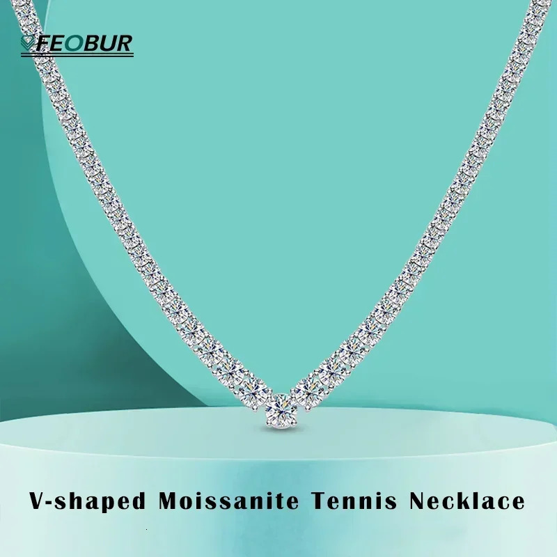 FEOBUR Vshaped Full Tennis Necklace for Women Wedding Party Jewelry with GRA 925 Sterling Silver Neck Chain Choker 250811