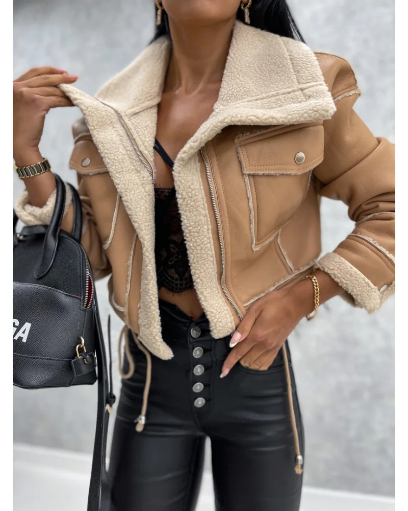 Faux Leather Jackets Women PU Short Thick Warm Black Outwear Female Retro Lapel Velvet Coat Year Winter Tops 250813
