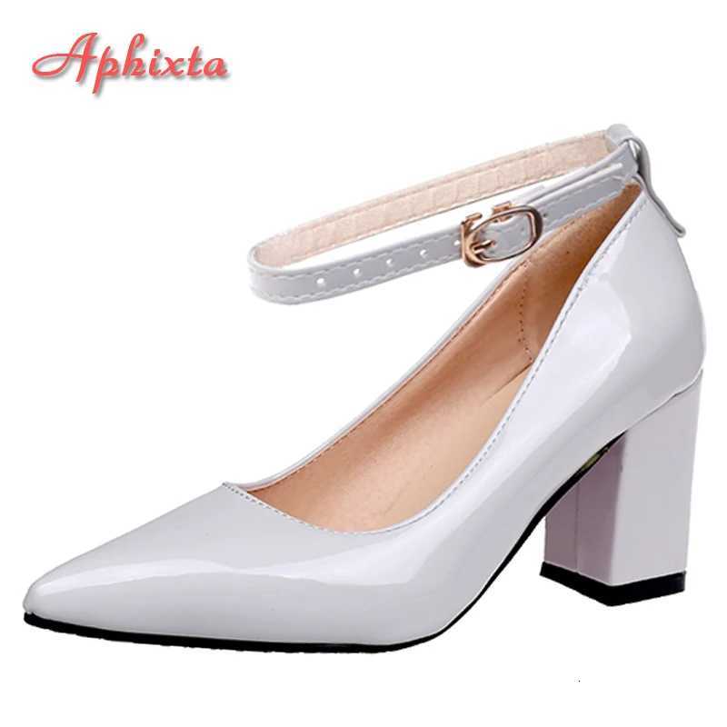 Aphixta New 2.75Inch Pimp Buckle Patent Leather Shoes Women Pumps Leisure Red Fashion Official Pointed Toe Plus Size 50 W250814