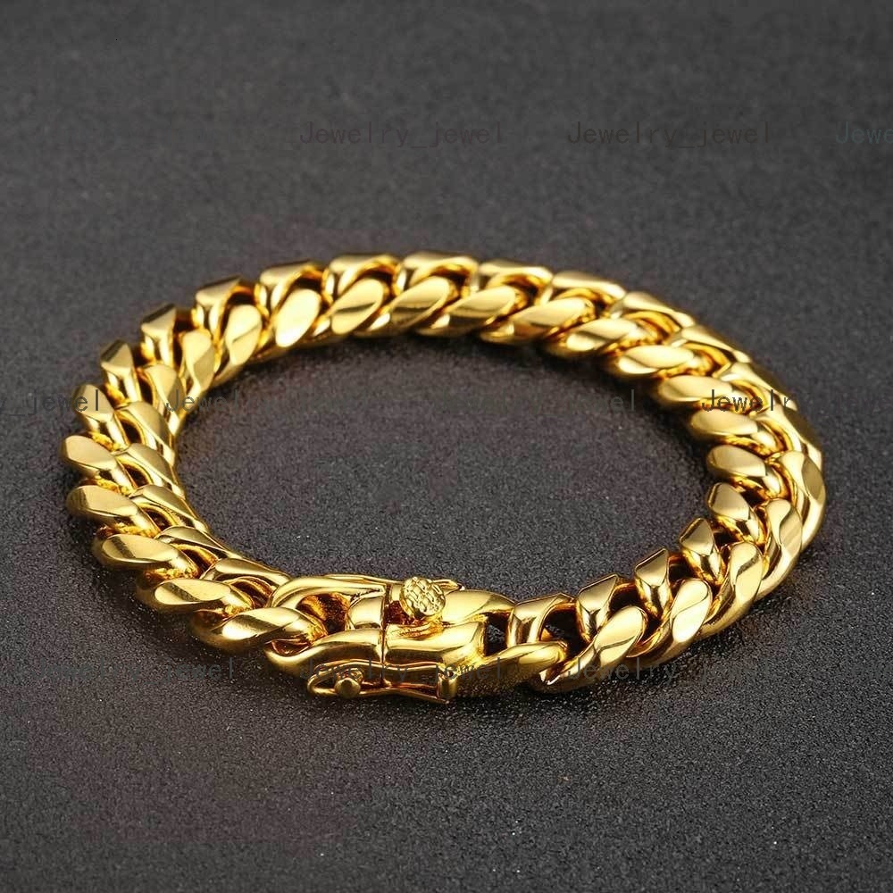 Wholesale Fashion Mens Hip Hop Jewelry 18k Gold Pvd Plated 316l Titanium Stainless Steel Miami Cuban Link Chain Bracelets Women