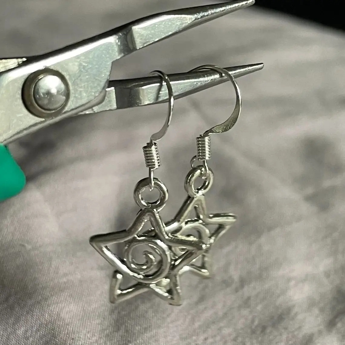 Whimsy Goth Swirly Star Earrings Silver Color Pair of Celestial Witch Celestial Fairycore Gift Friend Women Boho Cute Gothic 250812