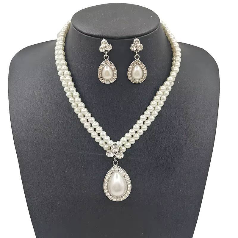 Water Drop Pearl Necklace Earrings Set Bridal Party Accessories Luxury