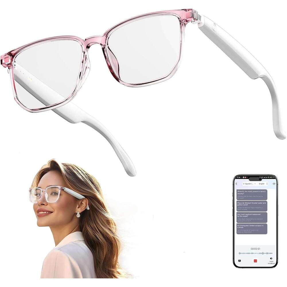 AI Bluetooth 5.4 Translation Glasses, with 144 Languages Accents, Blue Light Filter Lenses, Multifunctional Smart Glasses for Men and Women, Travel Me