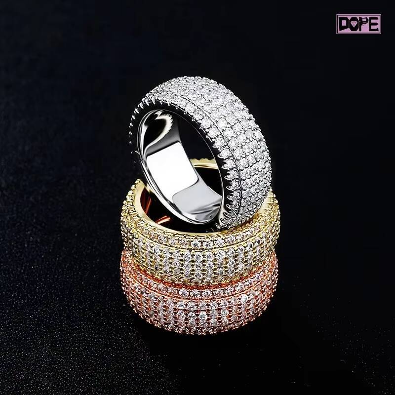 Hip Hop Men S Sier Gold Plated Hand Setting VVS Eternity Moissanite Ring