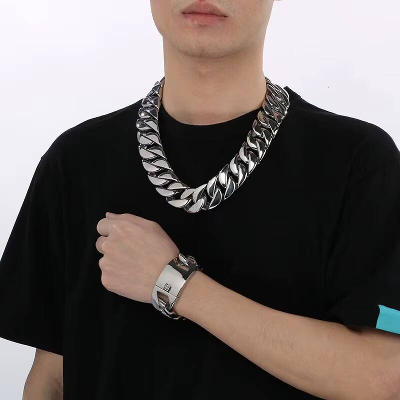 Mens 23mm,32mm Large Heavy Polished Gold Plated Stainless Steel Chunky Cuban Curb Chain Link Necklace