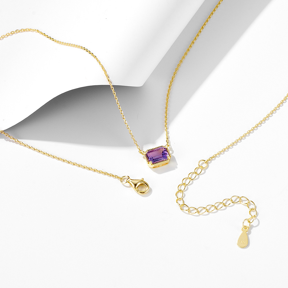 S Pure Sier Natural Amethyst for Women Simple Light Ins High-end Versatile Clavicle Chain Necklace