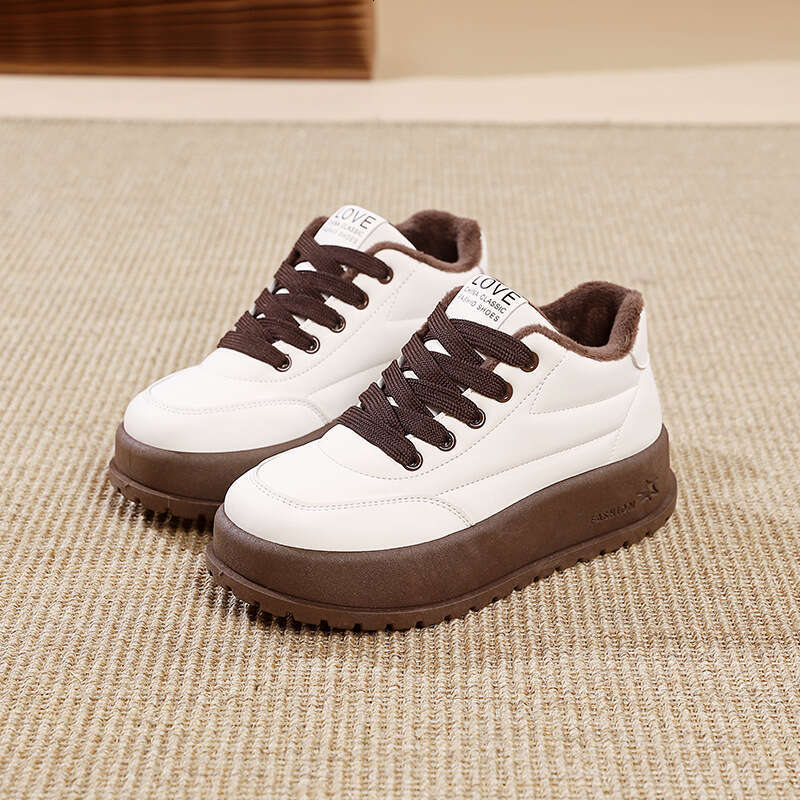 Platform Thick Sole Solid Color Women's 2025 New Autumn Winter Sneakers Versatile Loafers Fleece Lined Cotton Shoes