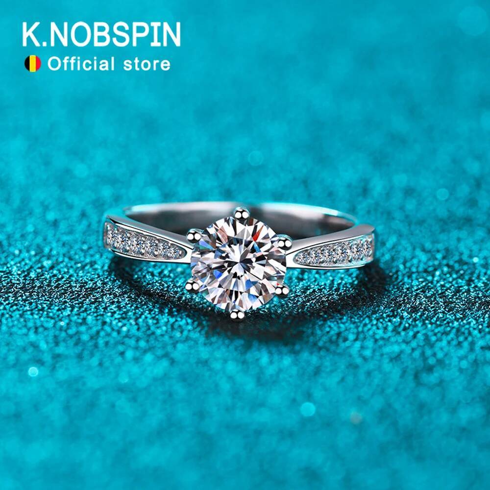 KNOBSPIN D VVS1 Moissanite Rings for Woman Engagement Wedding Jewely with GRA 925 Sterling Sliver Plated White Gold Diamond Ring