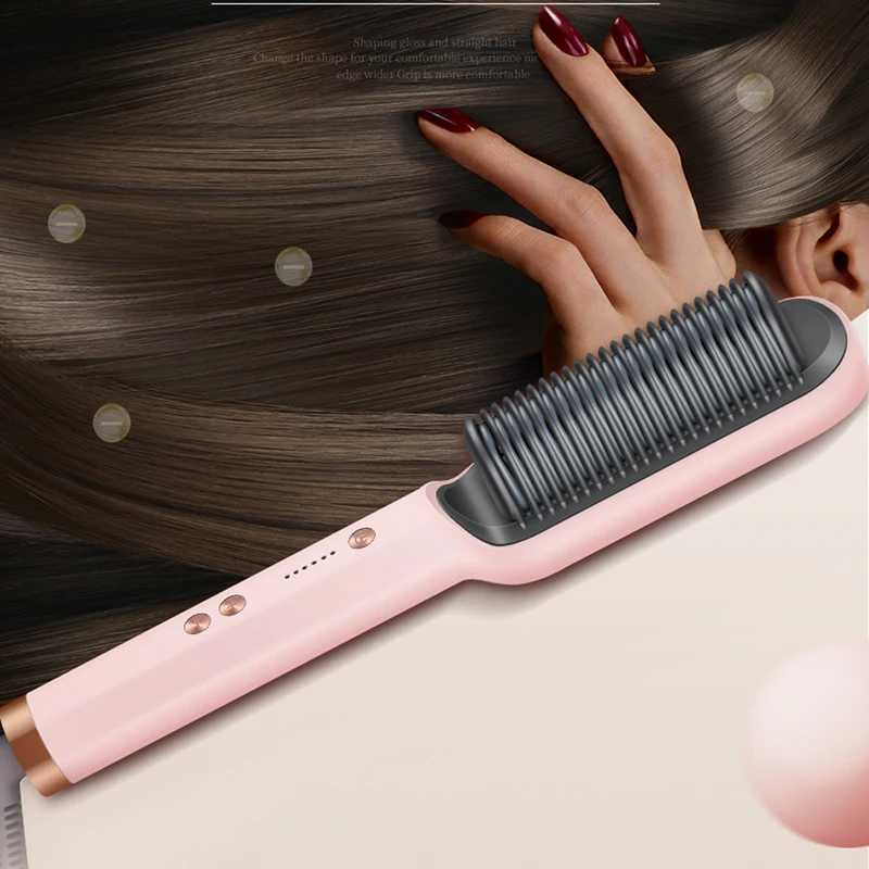 Multifunctional Hair Straightener Brush Hair Straightening Ceramic Heat Hair Curler Electric Straightener Hair Care Styling Tool W250814