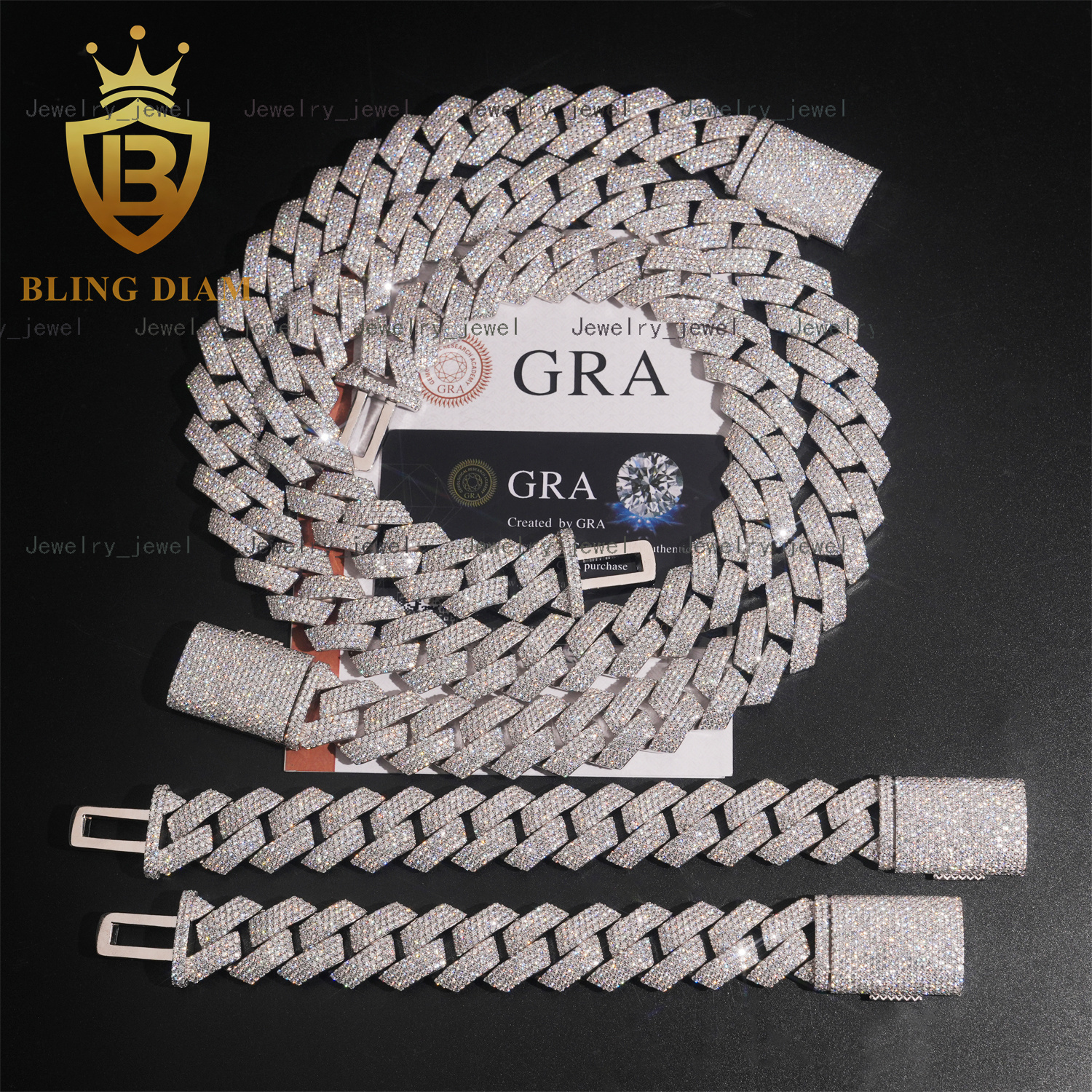4Rows 20mm Hip Hop Moissanite Cuban Llink Chain 925 Silver Iced Out Cuban Chain Bracelet Pass Diamond Tester