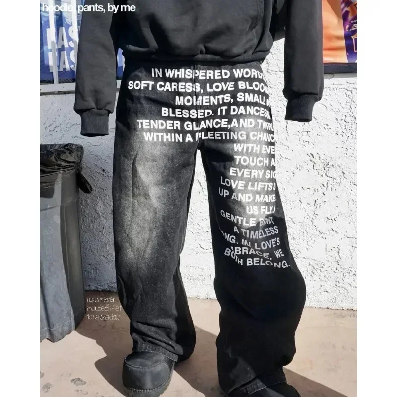 Y2K Fashion vintage Jeans Harajuku Hip Hop Streetwear American Art Personalized Letter Printing Wide Leg Jeans Gothic Men Women 250813