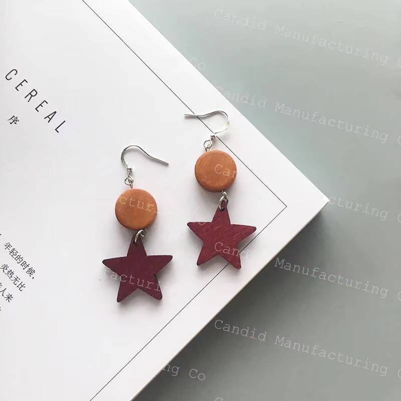 Korean Style Wood Color Contrast Geometric Earrings with Exaggerated Tassel Long Wooden Pearl Stone Accessories