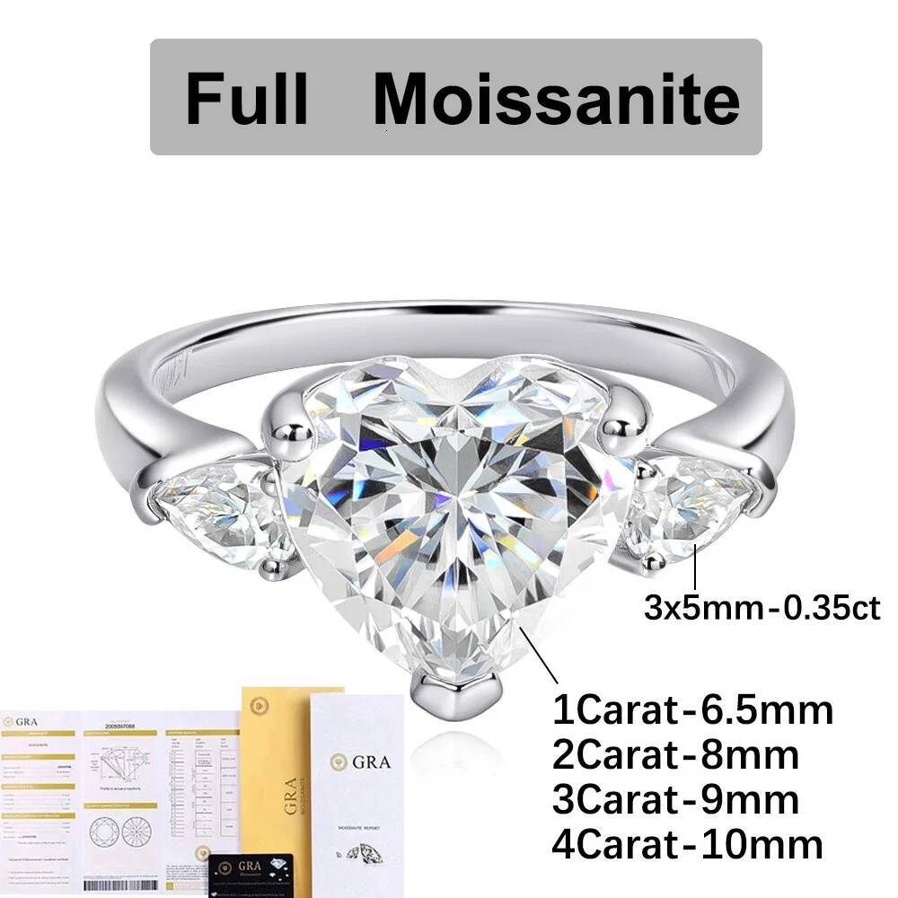 BXINY 1-4CT Heart Cut Moissanite Rings S925 Silver 18K Gold Plated Sparkling Three Stone For Women Wedding Band Jewelry with GRA