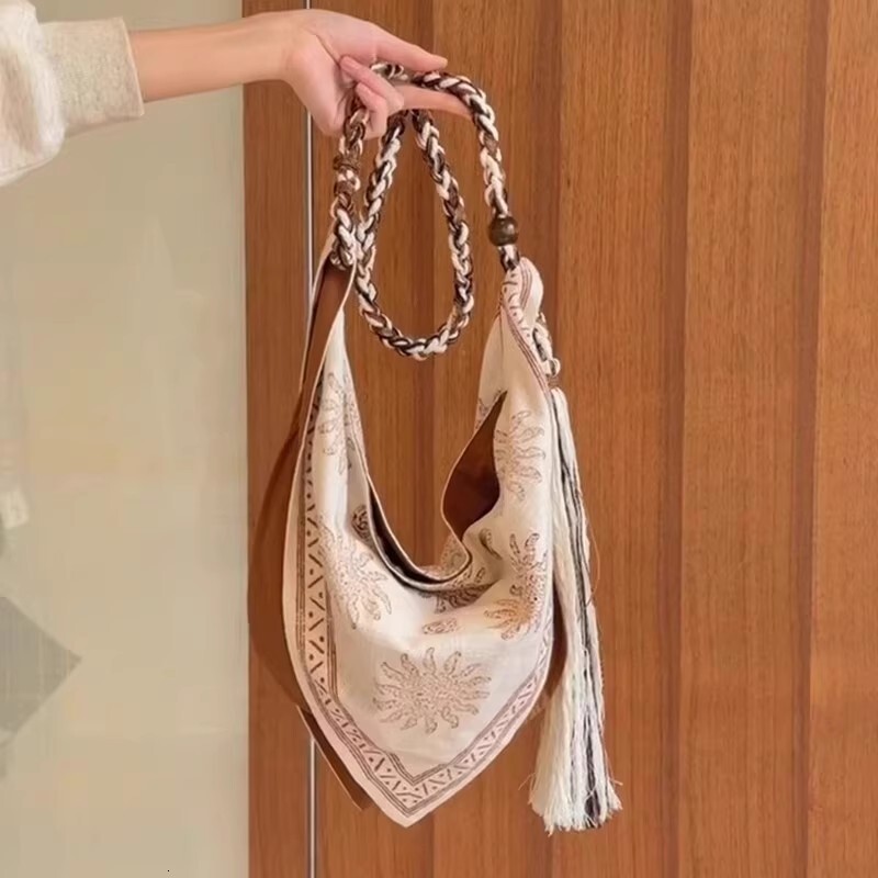 2025 new fashion designer tassel rope woven women's diagonal shoulder bag