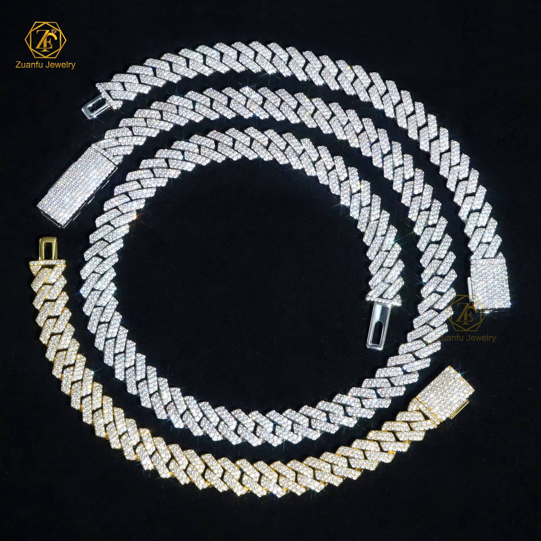 RTS Wholesale Fast Shipping Hip Hop Sier Necklace VVS Moissanite Dia Cuban Link Chain 8mm-15mm Size for Men's