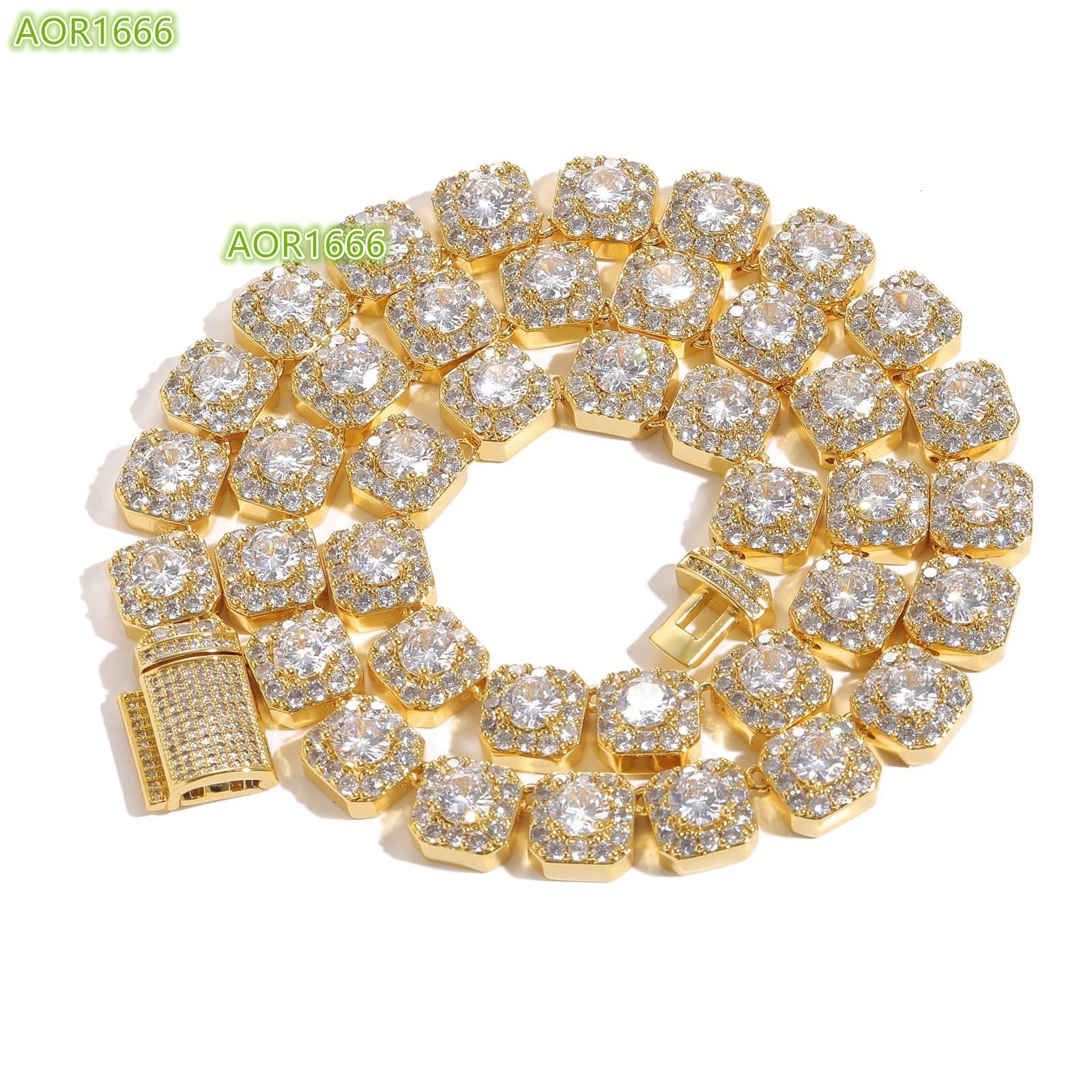 2026 New Hip Hop Jewelry 18K Gold Tennis Necklace with Moissanite Necklace 10mm Cluster Tennis Necklace