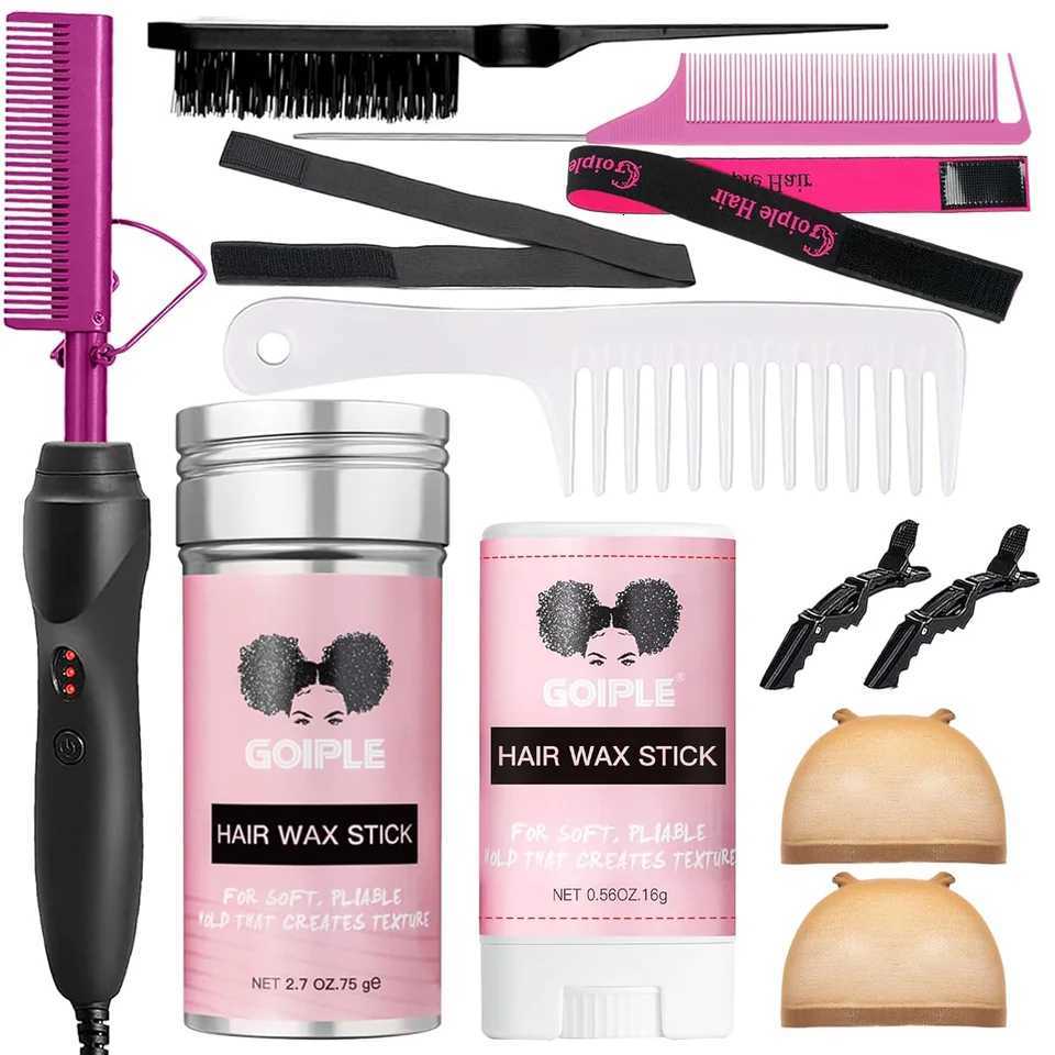 Electric Hot Heating Comb Curling Iron Pressing Comb for Wigs Fast Heating Straightening Brush Hair Wax Stick Styling Tool Set W250814