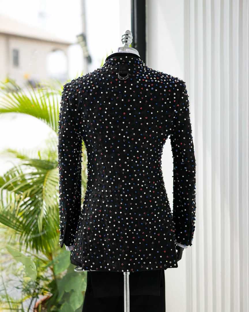 Colorful Beading Mens Tuxedos Slim Fit Sequined Groom Wedding Pants Set Male Fashion Suit Customized Made Clothing 2 Pieces