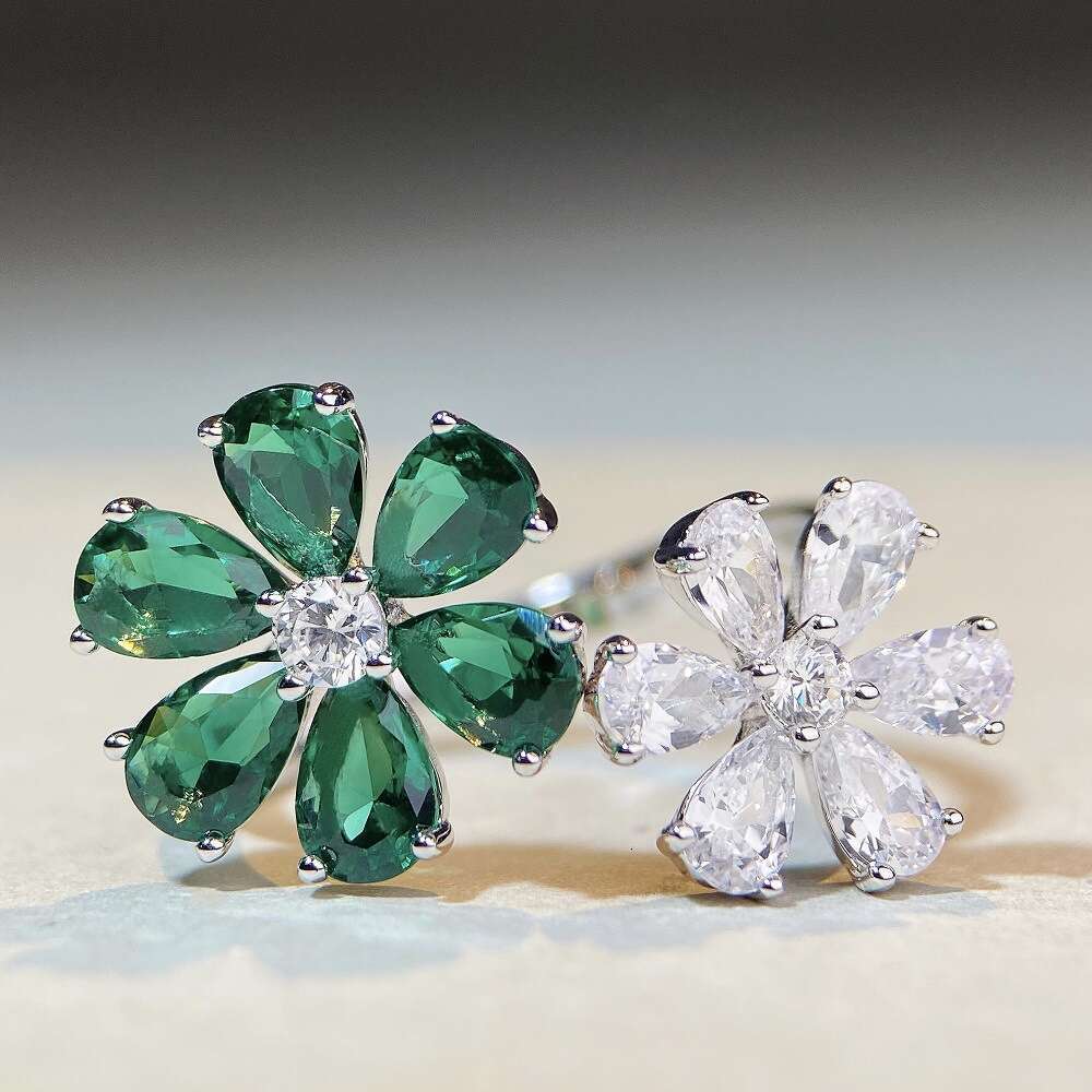 S925 Sterling Silver Flower Ring with Zirconia - Adjustable, Elegant & Trendy for Women and Girls Jewlery