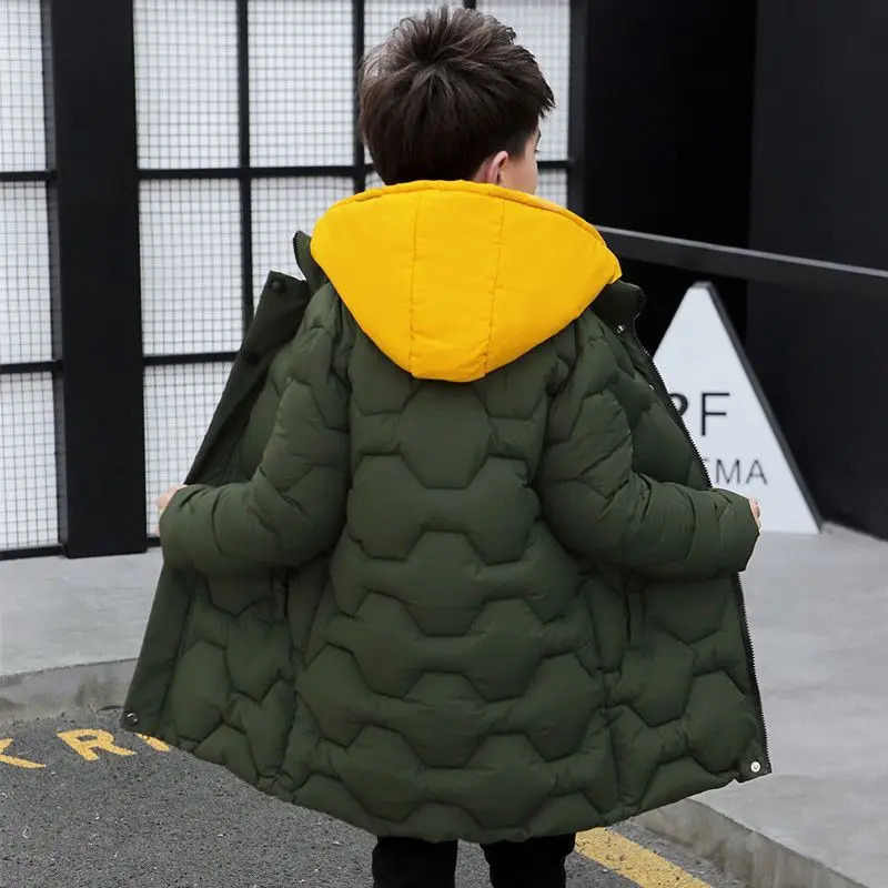 4 6 8 10 12 14 Years Big Boys Jacket Autumn Winter Thicken Warm Teenager Kids Jackets Fashion Long Style Zipper Hooded Boys Coat 250813