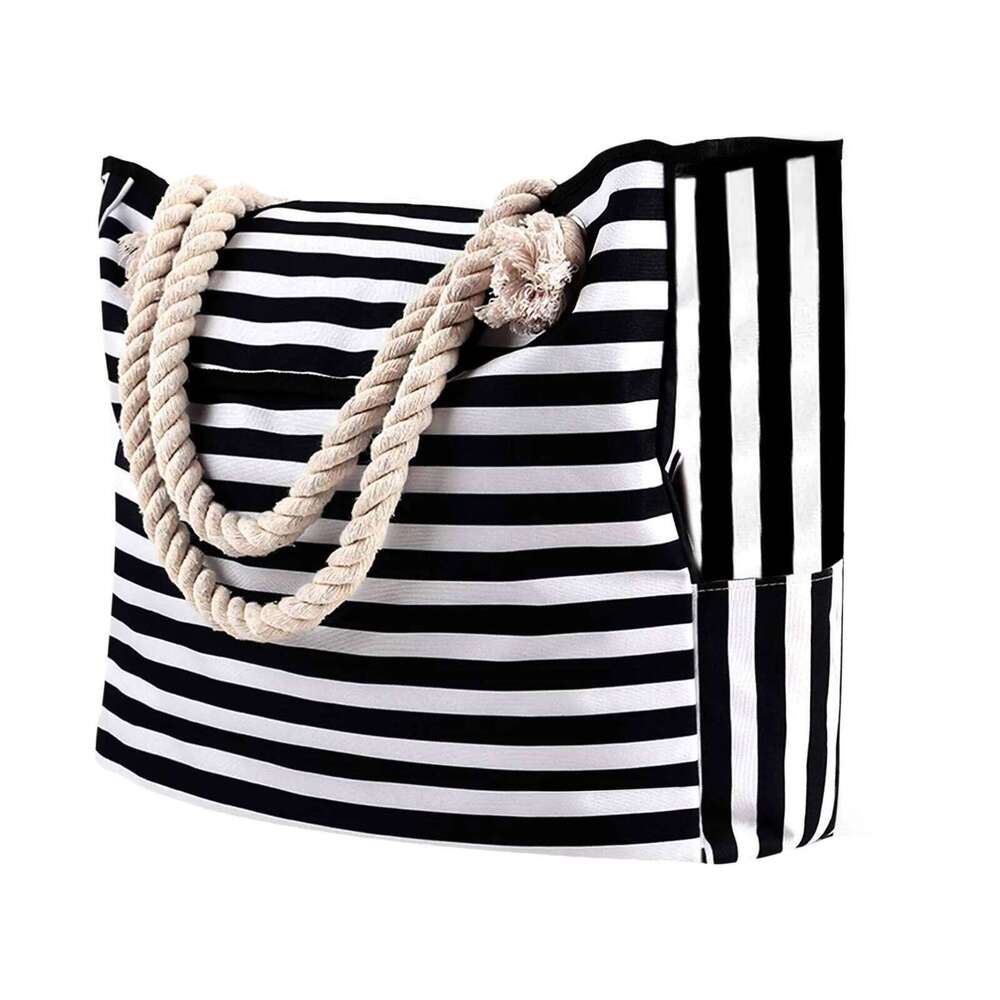 Striped And Printed Beach Vacation Travel Tote Waterproof Sandproof Pool Bag Multi-functional Utility Large Capacity Handbag