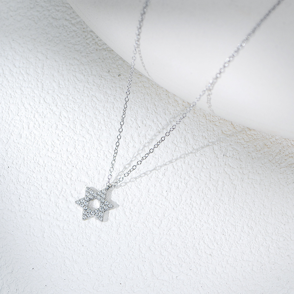 S Pure Inlaid Dia Hexagram Pendant Necklace for Women High-end Ins Micro-inlaid Zirconia Clavicle Chain Sier Jewelry Jewelry for Women